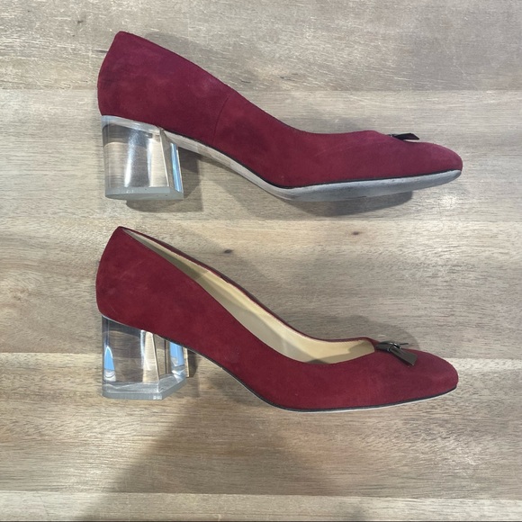 Alexandre Birman Red Suede clear heel with metal Bow Size 37. Great Condition. - Picture 3 of 4